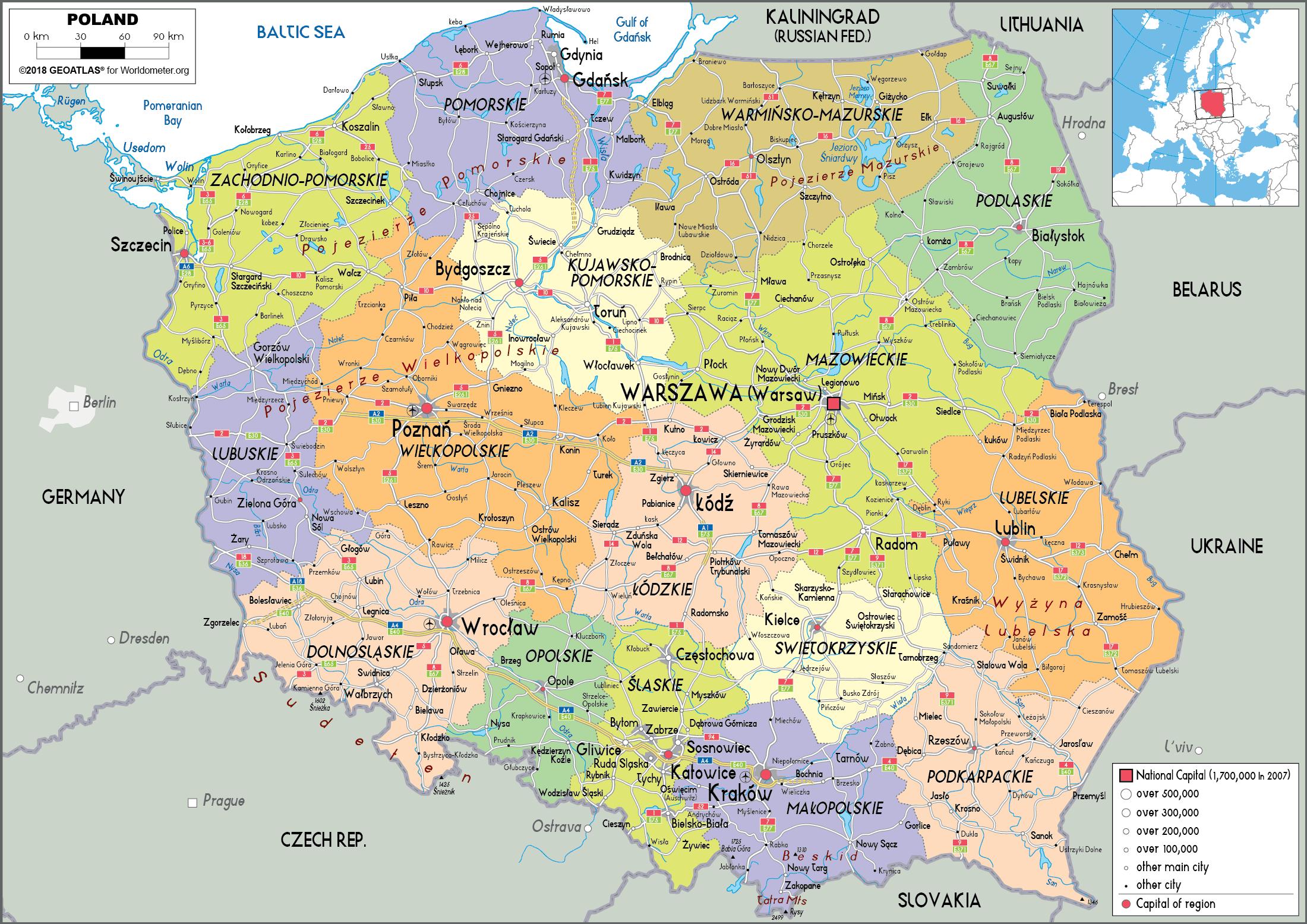 Mapa de Polònia i els països de l'entorn - Polònia i els països de l